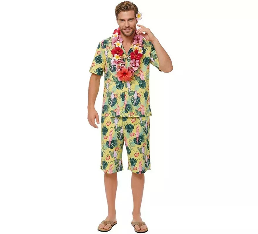 Translation missing: de.Disfraz de Hawaiano Floral estampado en verde para hombre