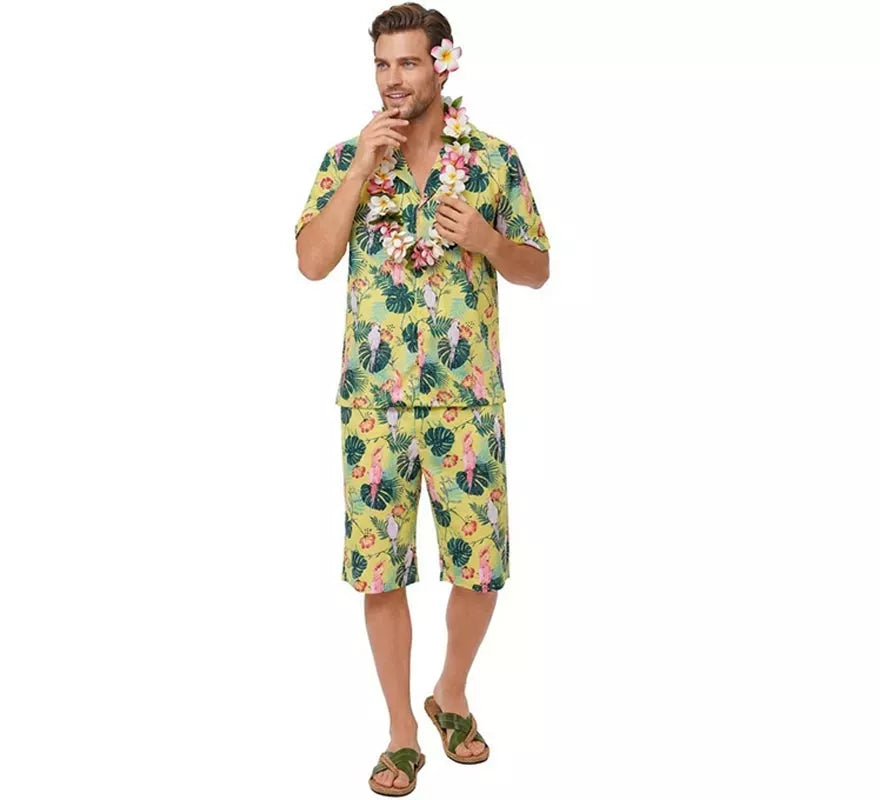 Translation missing: de.Disfraz de Hawaiano Floral estampado en verde para hombre