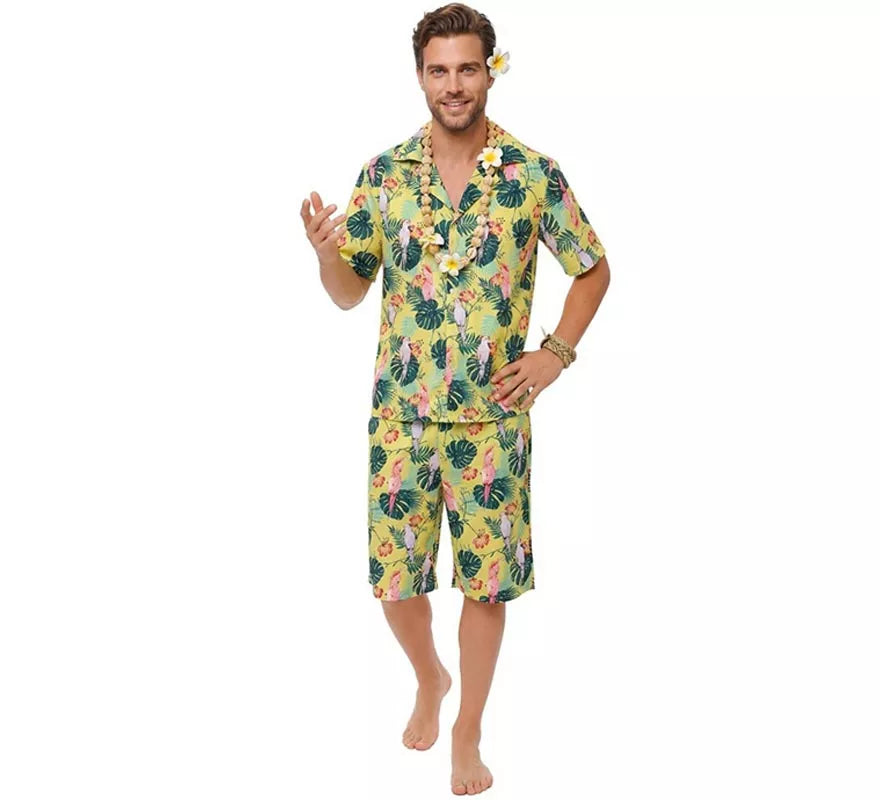 Translation missing: de.Disfraz de Hawaiano Floral estampado en verde para hombre