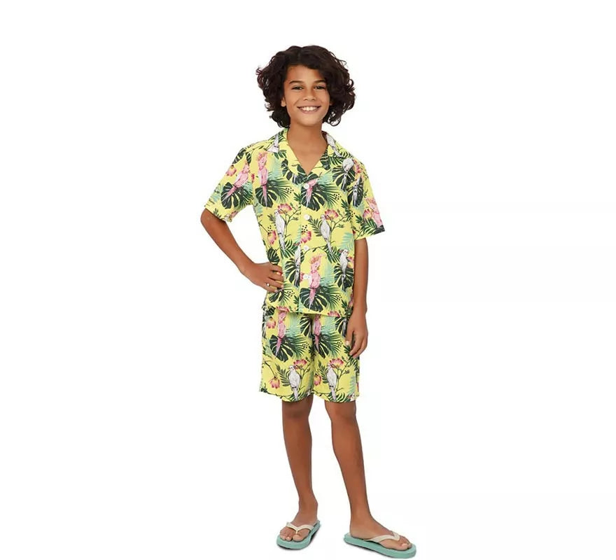 Translation missing: de.Disfraz de Hawaiano Floral estampado en verde para niños