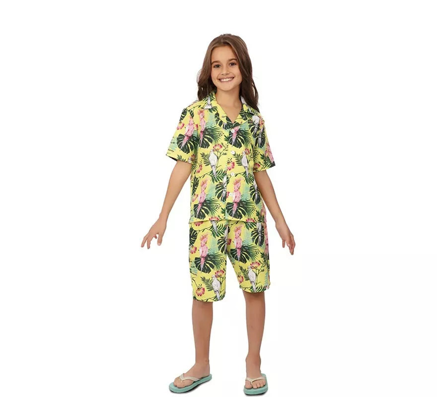 Disfraz de Hawaiano Floral estampado en verde para niños