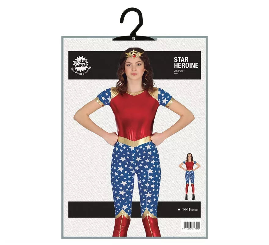Translation missing: de.Disfraz de Heroína Estrella rojo y azul para adolescente