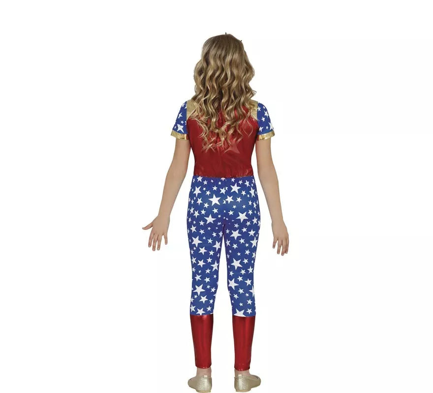 Translation missing: de.Disfraz de Heroína Estrella rojo y azul para niña