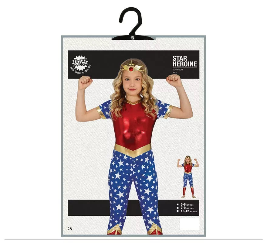 Disfraz de Heroína Estrella rojo y azul para niña
