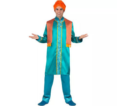 Elegantes blau-orangefarbenes Hindu-Kostüm für Herren