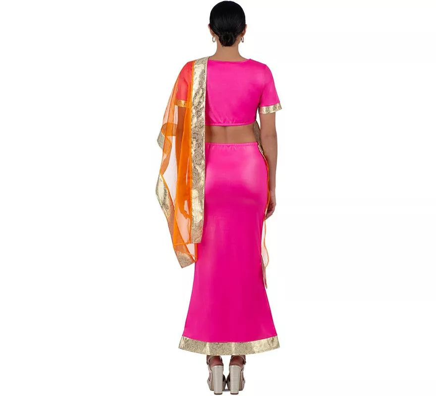 Disfraz de Hindú Elegante fucsia y naranja para mujer