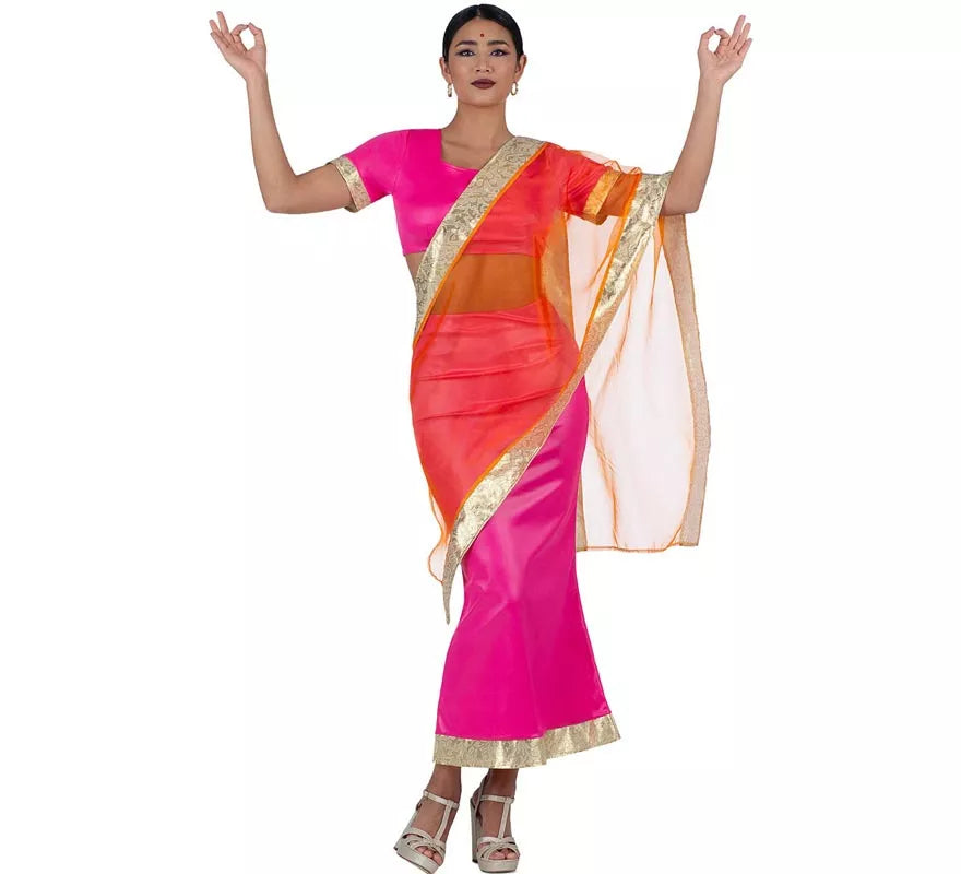 Translation missing: de.Disfraz de Hindú Elegante fucsia y naranja para mujer