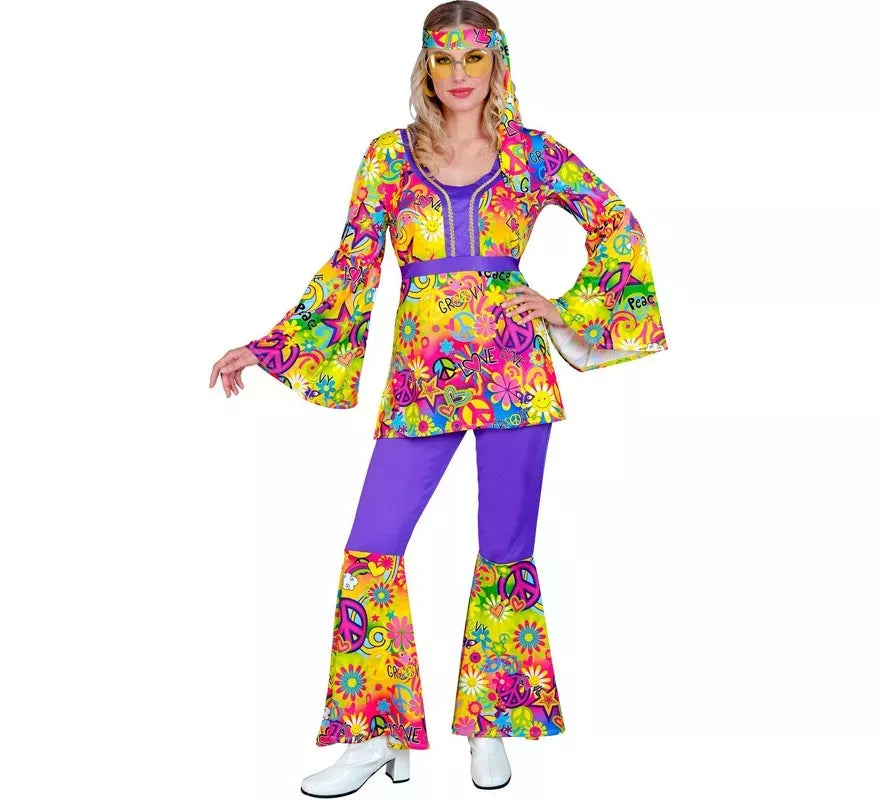 Disfraz de Hippie años 60 Fashion Paz y Amor para mujer
