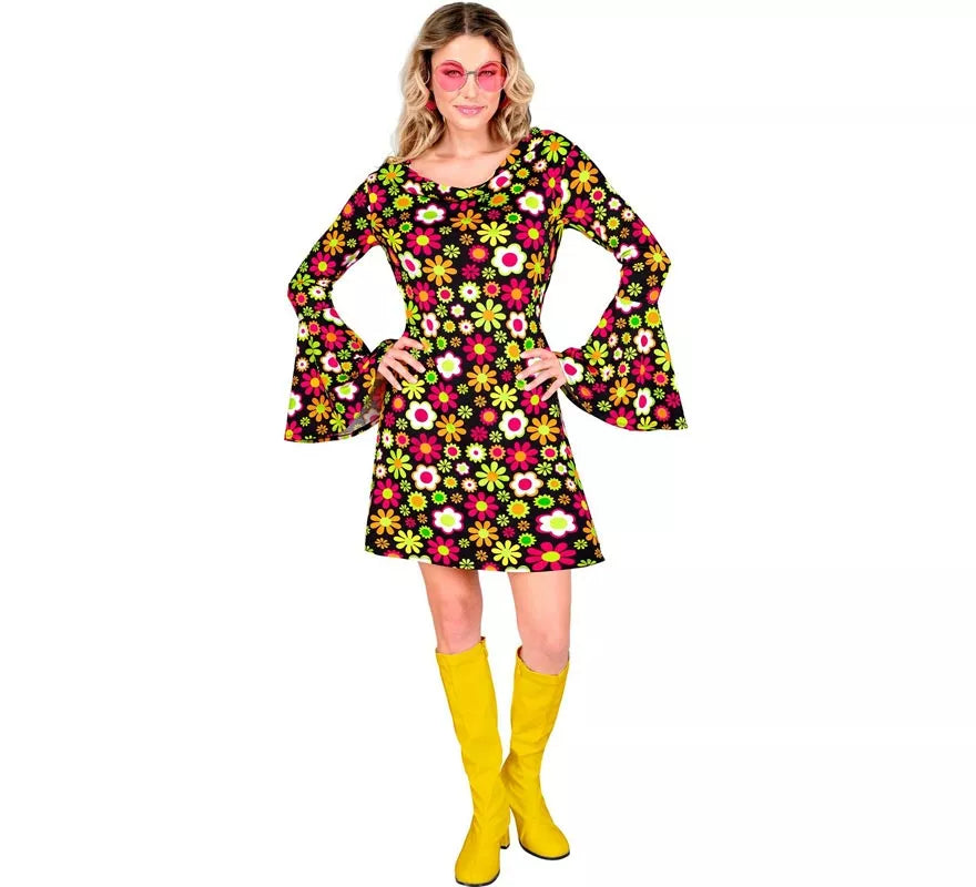 Translation missing: de.Disfraz de Hippie años 60 Floral oscuro para mujer