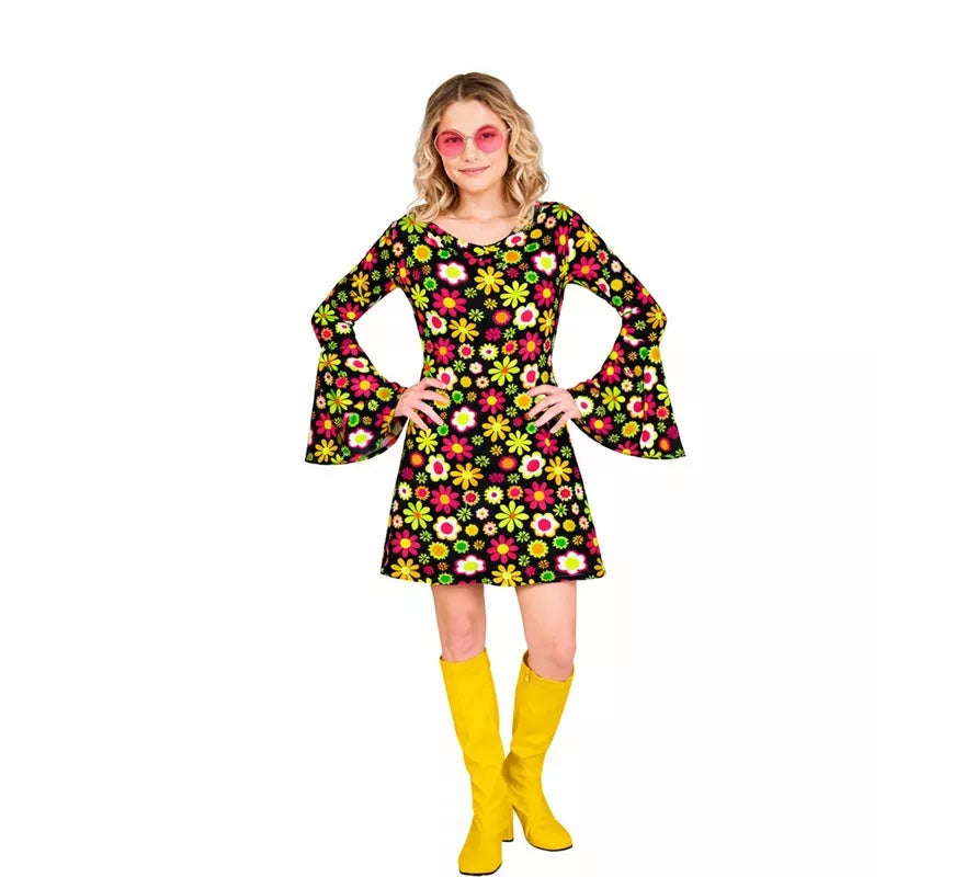 Translation missing: de.Disfraz de Hippie años 60 Floral oscuro para mujer