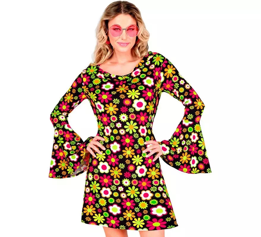 Translation missing: de.Disfraz de Hippie años 60 Floral oscuro para mujer