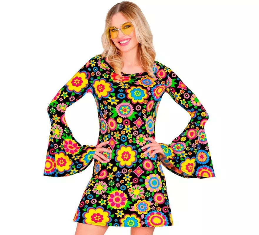 Disfraz de Hippie años 60 Flores Fashion para mujer