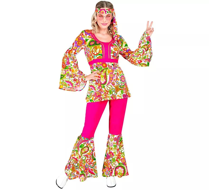 Translation missing: de.Disfraz de Hippie años 60 Flores fucsia para mujer