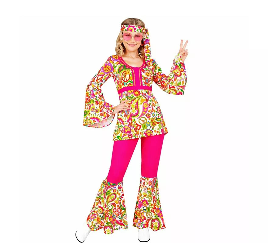 Translation missing: de.Disfraz de Hippie años 60 Flores fucsia para mujer