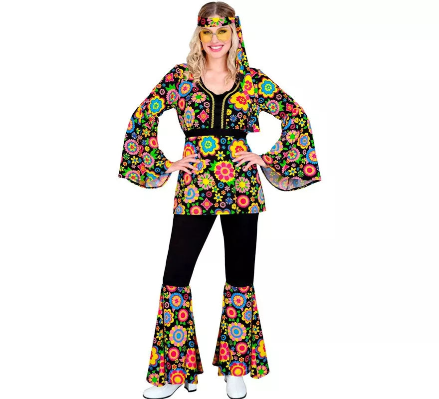 Disfraz de Hippie años 60 Flores y Mandalas para mujer