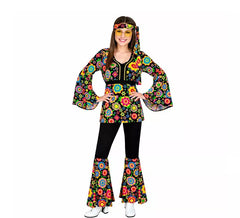 60er Jahre Hippie-Kostüm mit Blumen und Mandalas für Damen