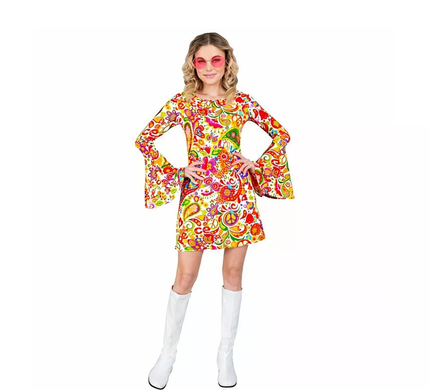 Translation missing: de.Disfraz de Hippie años 60 fucsia para mujer