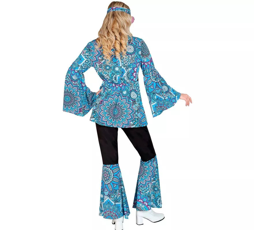 Disfraz de Hippie años 60 Mandala azul oscuro para mujer