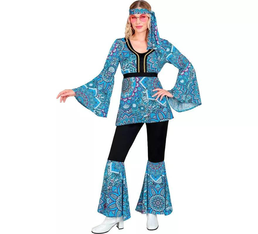 Translation missing: de.Disfraz de Hippie años 60 Mandala azul oscuro para mujer
