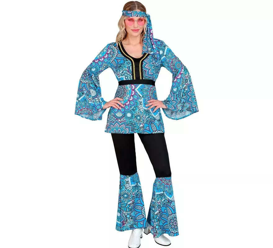 Translation missing: de.Disfraz de Hippie años 60 Mandala azul oscuro para mujer