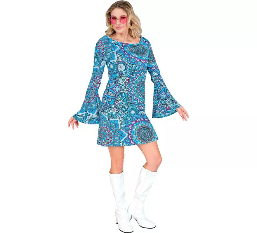 Disfraz de Hippie años 60 Mandala azul para mujer