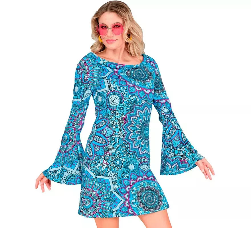Translation missing: de.Disfraz de Hippie años 60 Mandala azul para mujer