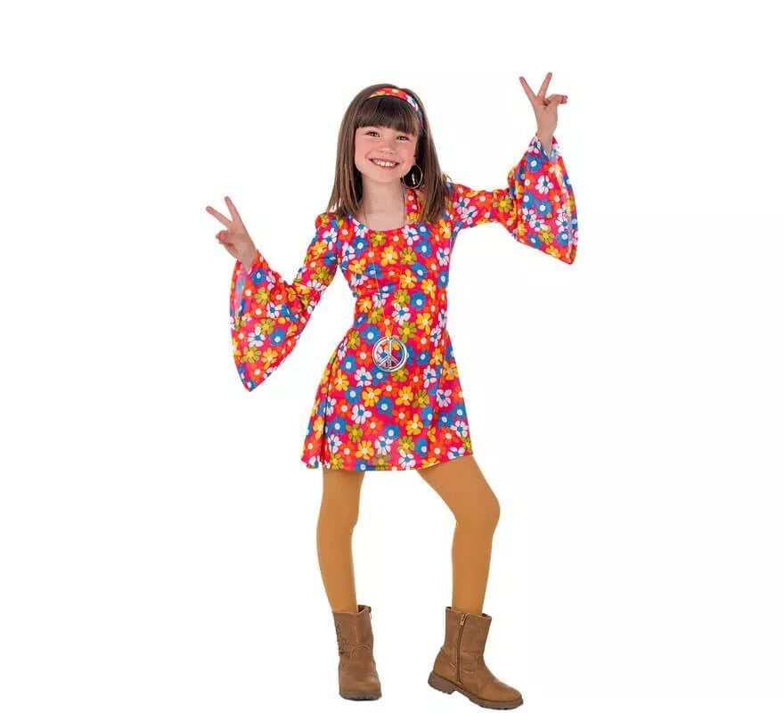 Translation missing: de.Disfraz de Hippie Años 70 con Flores para niña