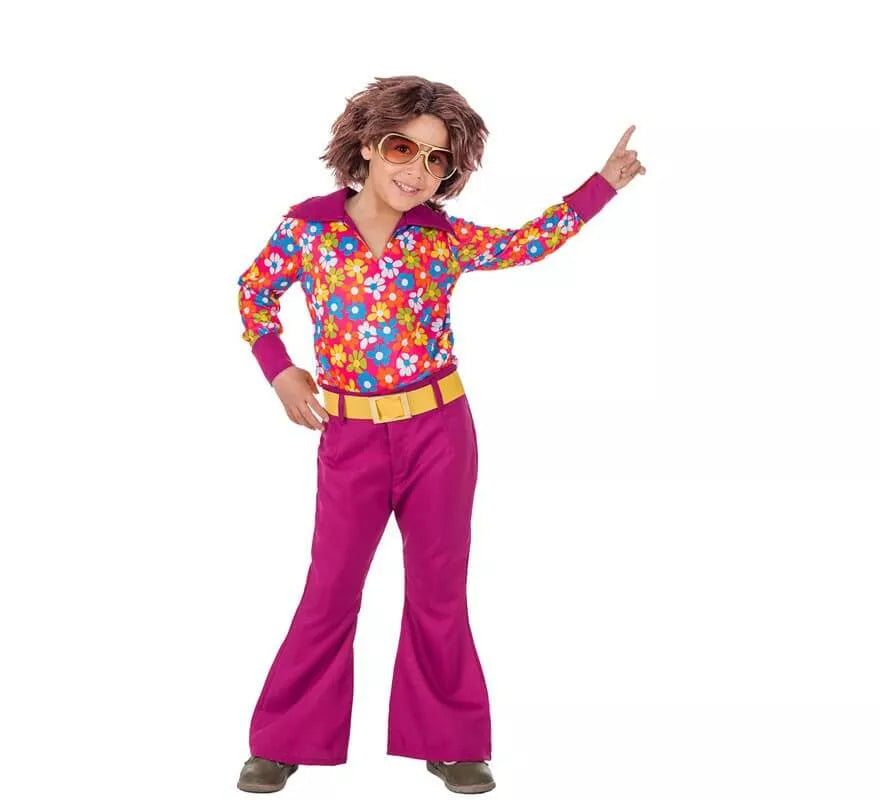 Translation missing: de.Disfraz de Hippie Años 70 con Flores para niño