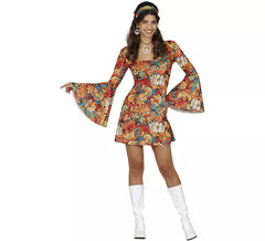 Geblümtes 70er Hippie-Kostüm für Damen