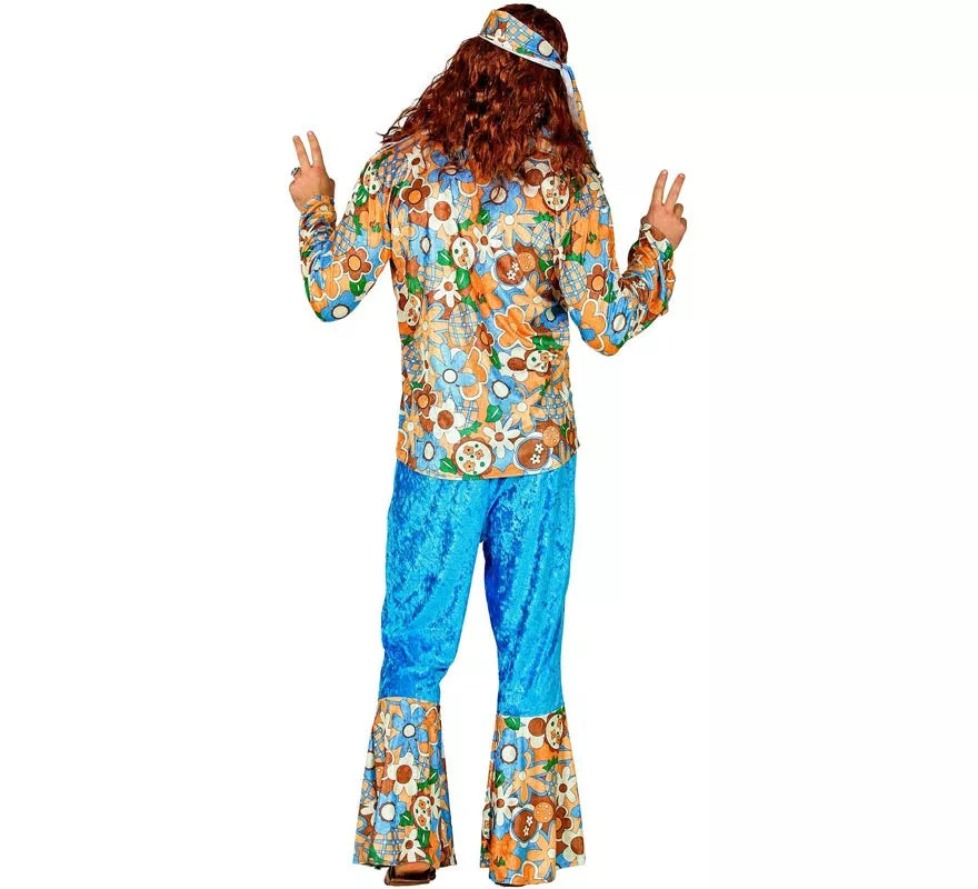 Translation missing: de.Disfraz de Hippie azul de terciopelo para hombre