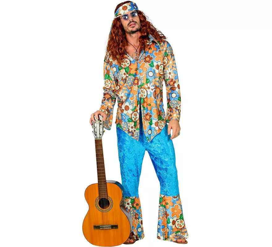 Translation missing: de.Disfraz de Hippie azul de terciopelo para hombre