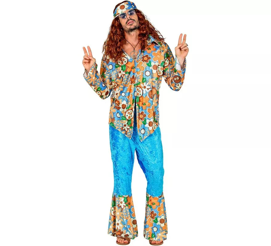 Translation missing: de.Disfraz de Hippie azul de terciopelo para hombre