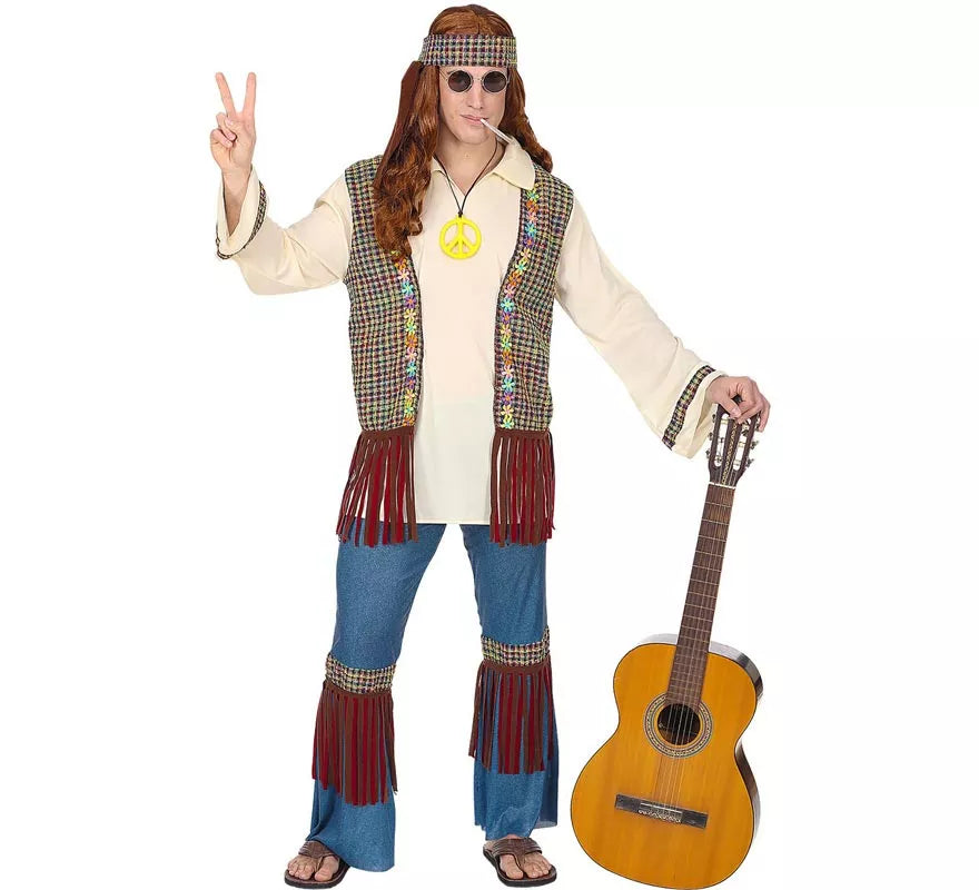Translation missing: de.Disfraz de Hippie beige para hombre