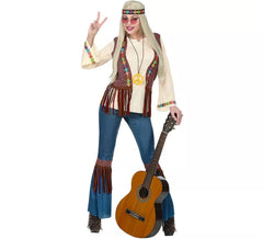 Beigefarbenes Hippie-Kostüm für Damen