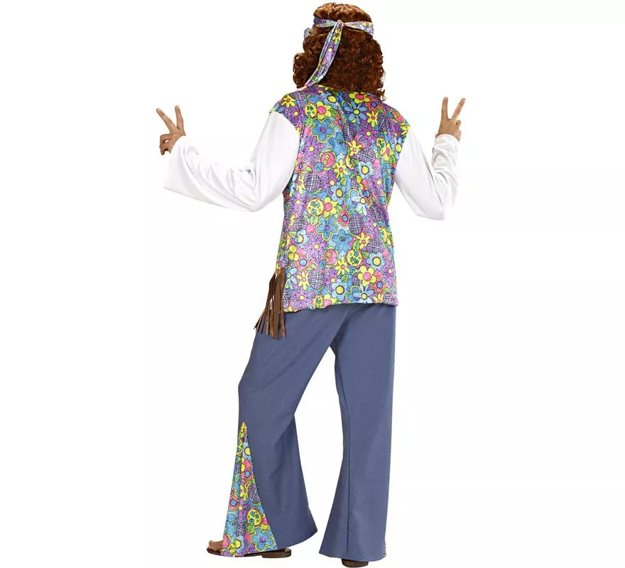 Translation missing: de.Disfraz de Hippie blanco con chaleco para hombre