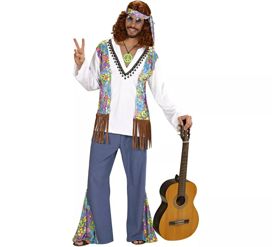 Translation missing: de.Disfraz de Hippie blanco con chaleco para hombre