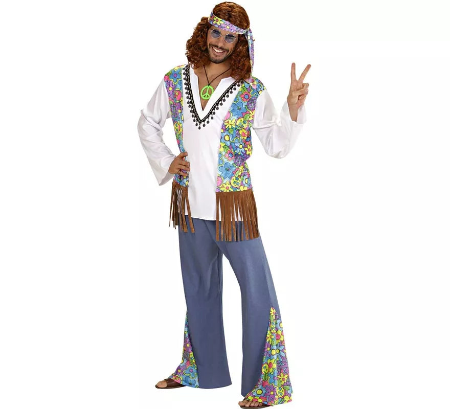 Translation missing: de.Disfraz de Hippie blanco con chaleco para hombre