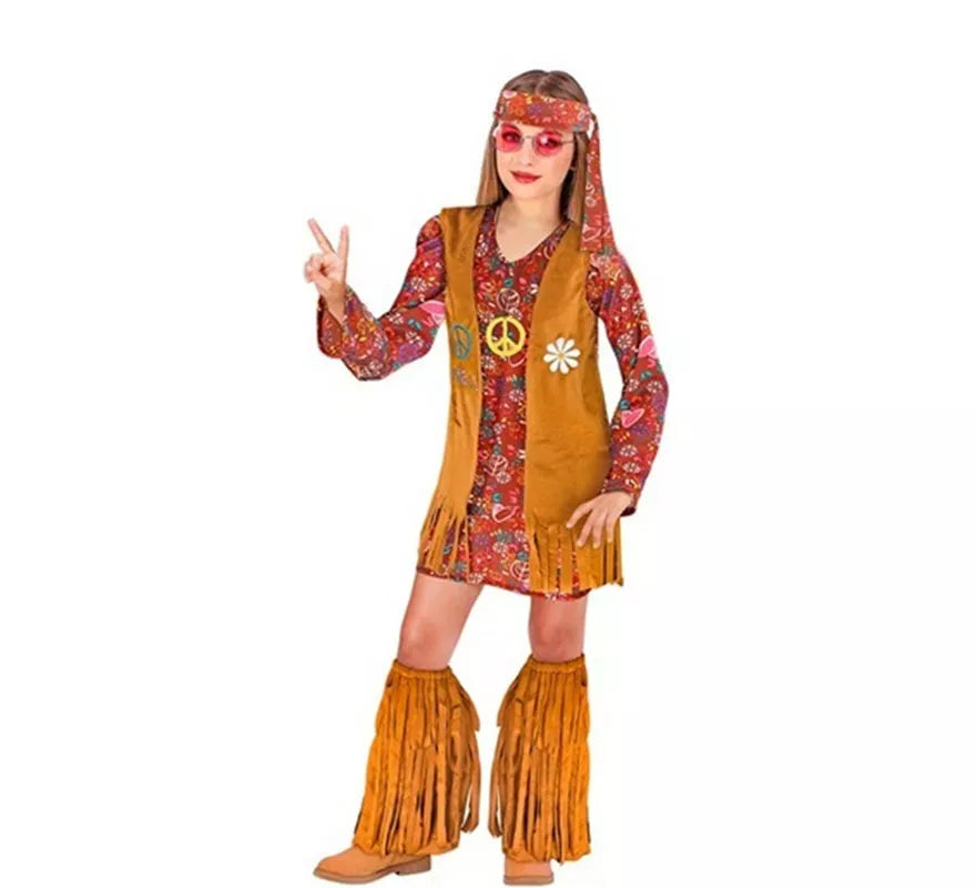 Translation missing: de.Disfraz de Hippie Chaleco marrón para niña y adolescente