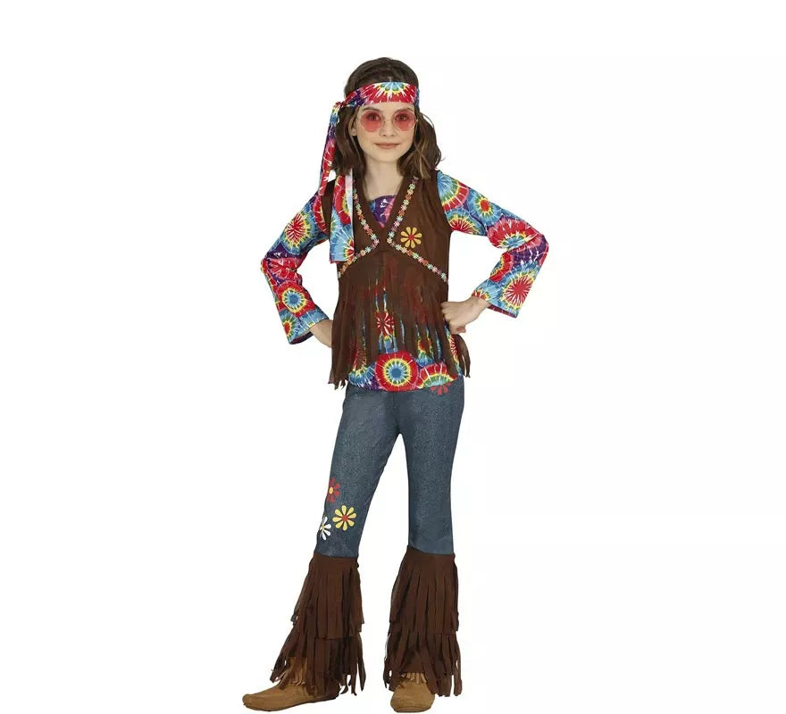 Translation missing: de.Disfraz de Hippie con chaleco marrón para niña
