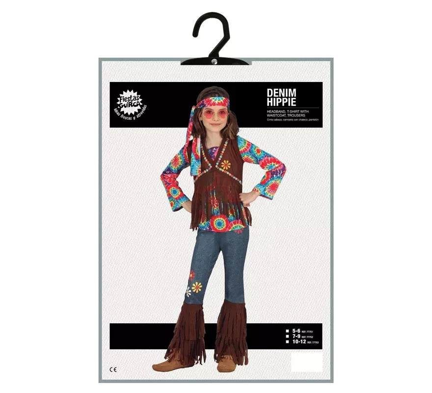 Translation missing: de.Disfraz de Hippie con chaleco marrón para niña