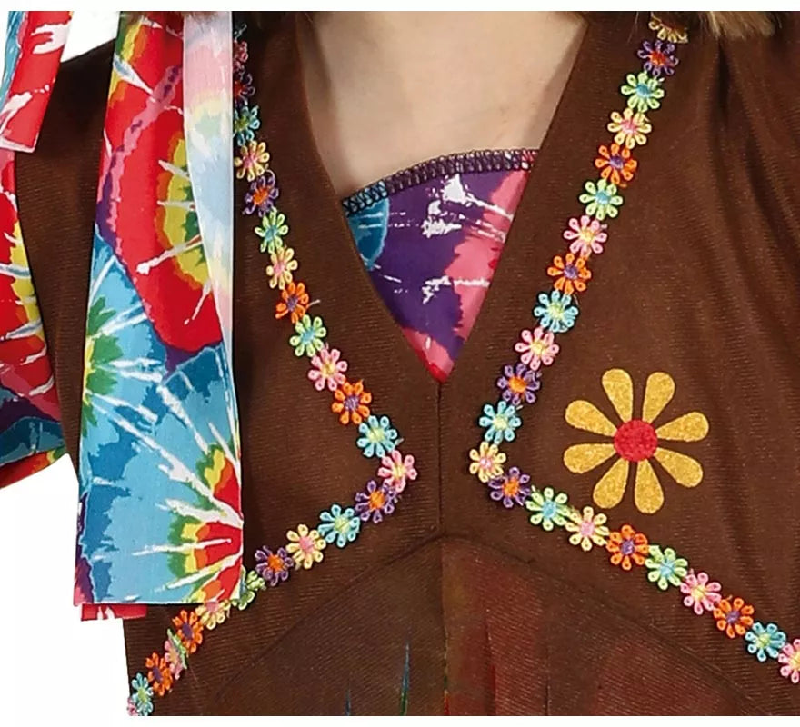 Translation missing: de.Disfraz de Hippie con chaleco marrón para niña