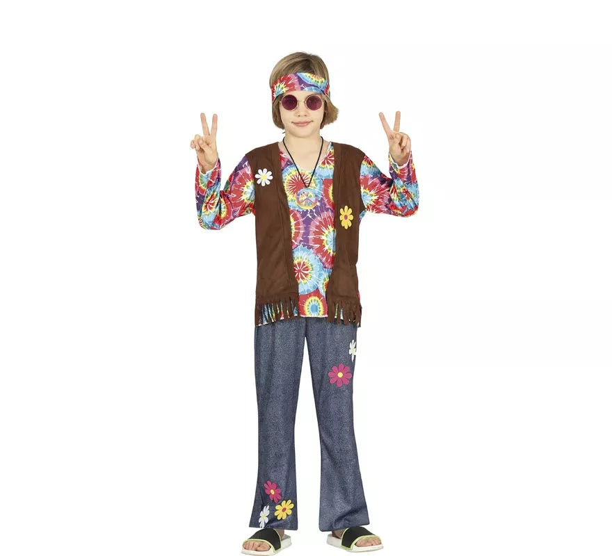 Translation missing: de.Disfraz de Hippie con chaleco marrón para niño
