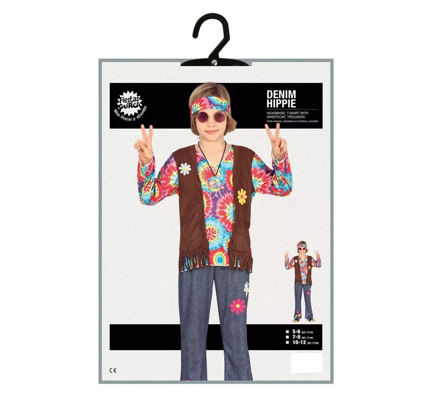 Translation missing: de.Disfraz de Hippie con chaleco marrón para niño