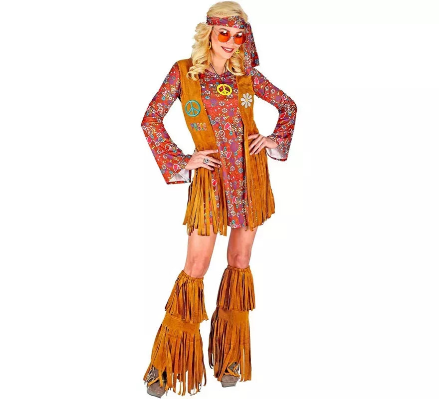 Translation missing: de.Disfraz de Hippie con cubrebotas y flecos para mujer