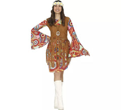 Hippie Kostüm mit kurzem Kleid für Damen