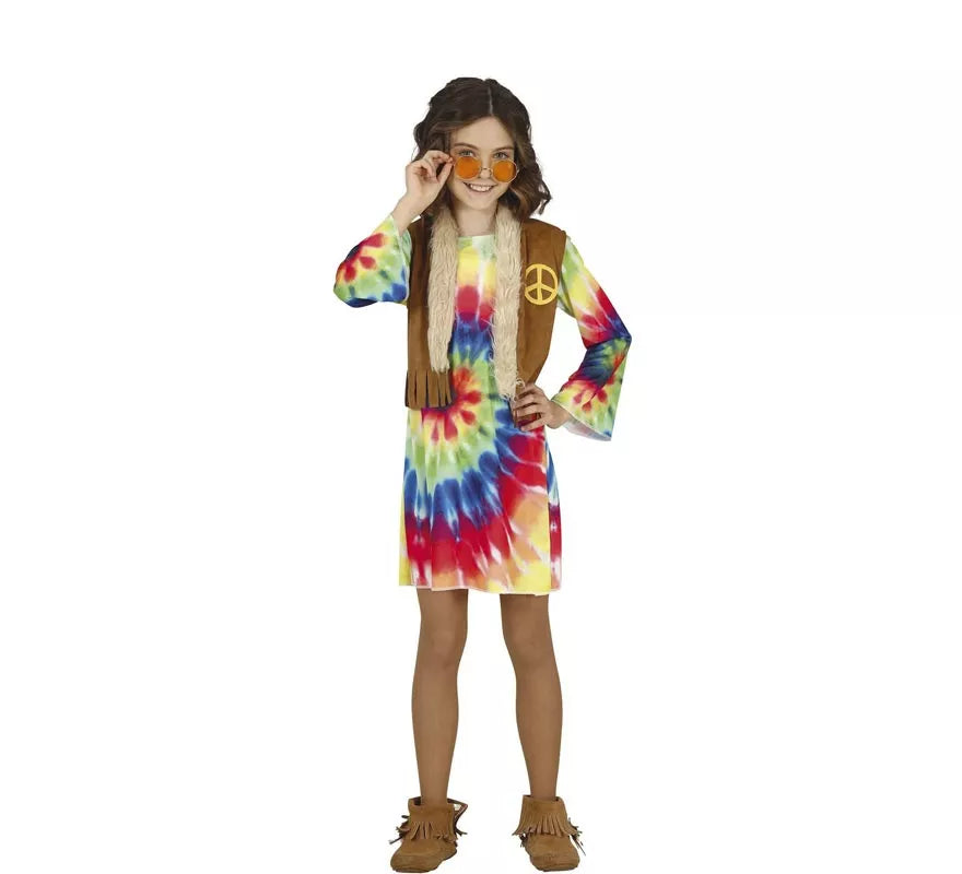 Translation missing: de.Disfraz de Hippie con vestido multicolor para niña