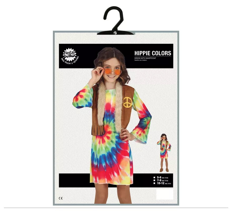 Translation missing: de.Disfraz de Hippie con vestido multicolor para niña