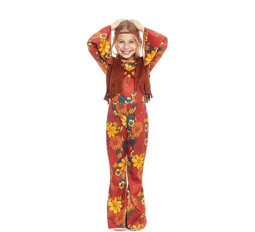 Translation missing: de.Disfraz de Hippie floral con chaleco para niña