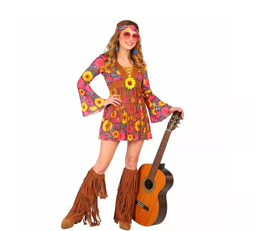 Translation missing: de.Disfraz de Hippie floral con flecos para mujer