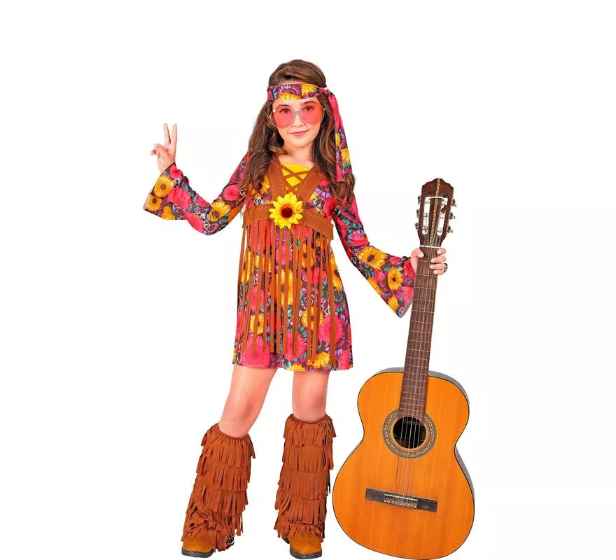 Translation missing: de.Disfraz de Hippie Floral con flecos para niña y adolescente